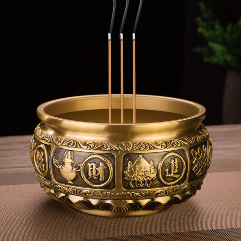 黄铜《平底八宝吉祥炉》香炉客厅办公室卧室摆件招财进宝8号