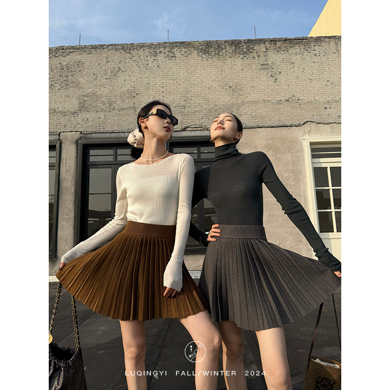 鹭青一原创【岁岁】高密羊毛针织 气质短款百褶裙女秋冬L24M0512L