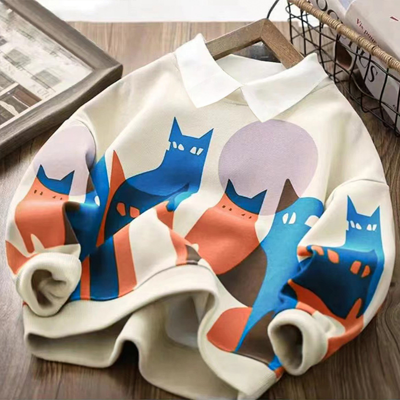 ST儿童韩版翻领卫衣春秋新款中大童卡通休闲卫衣POLO上衣潮童装