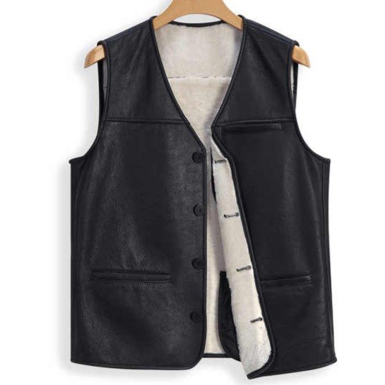 皮毛一体马甲绵羊皮坎肩男士中年中老年加绒加厚真皮羊羔毛马夹