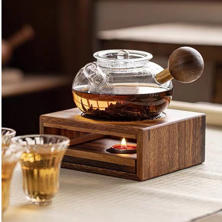 胡桃木 温茶炉 煮茶器蜡烛煮家用茶炉烘茶底座暖茶炉加热保温茶道