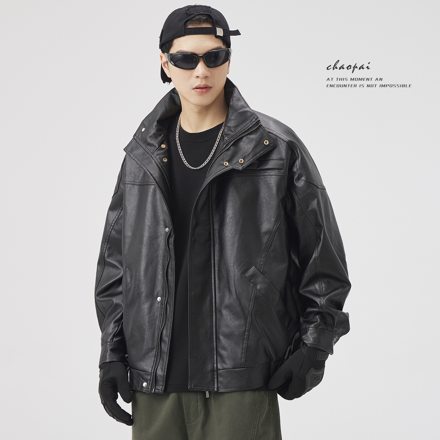 黑色皮夹克外套男高级感痞帅春秋季2025新款美式立领机车皮衣外套