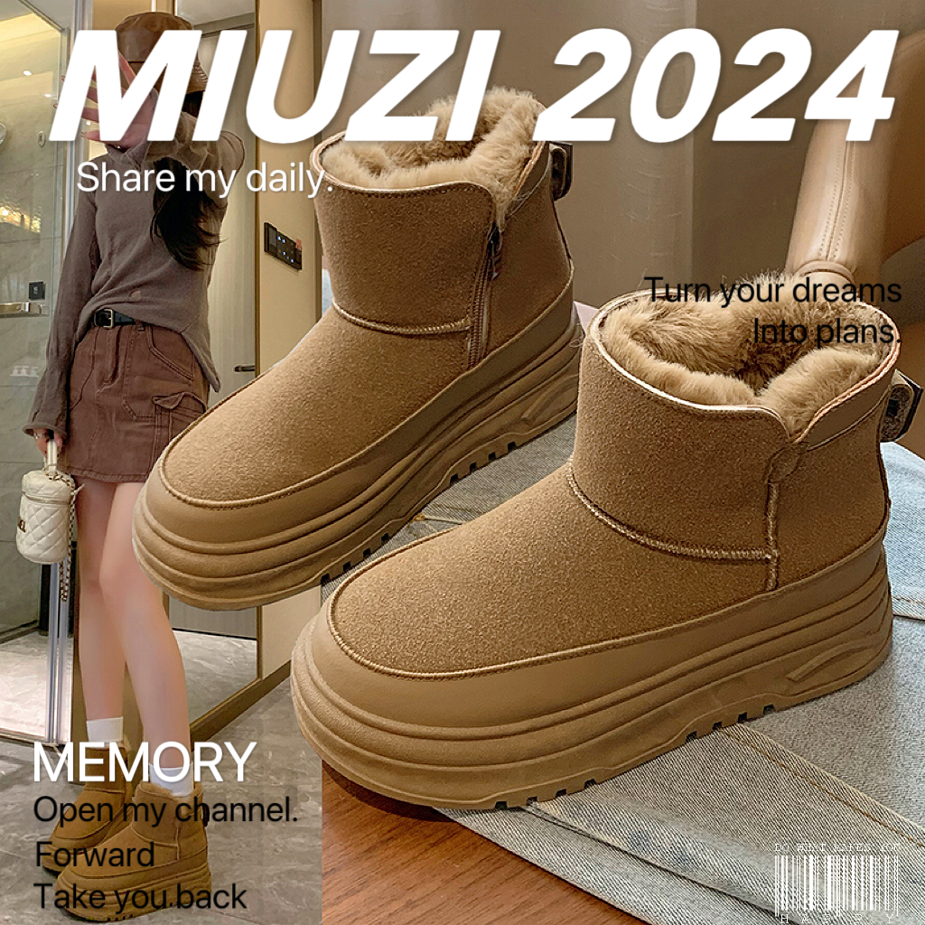 MIUZI/谬姿日系冬季增高雪地靴女加绒高帮潮保暖休闲棉鞋机车靴