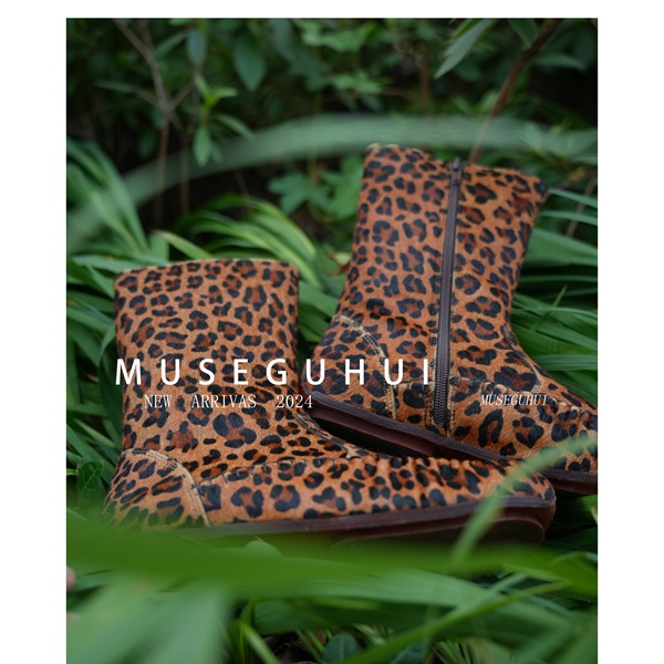 museguhui/木色古汇豹纹鞋女士时尚短筒百搭设计款豹纹靴