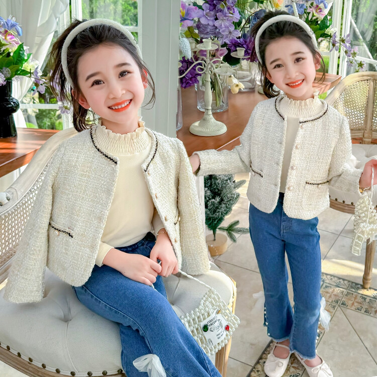 女童秋季外套儿童花边小香风上衣宝宝韩版时尚新款开衫外套洋气潮