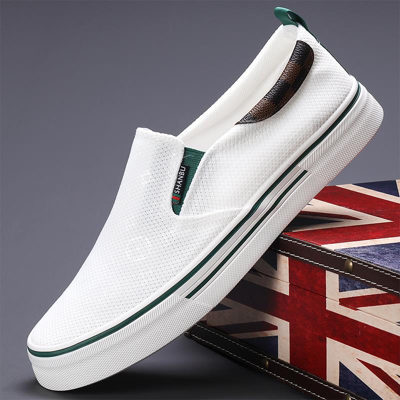 简约男士帆布鞋时尚网面透气一脚蹬潮鞋舒适百搭网面简约休闲男鞋