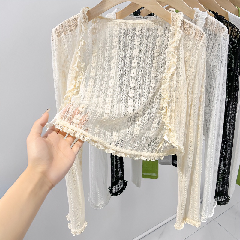 花边蕾丝开衫女2025夏季配吊带裙外搭薄款防晒小披肩短款网纱上衣