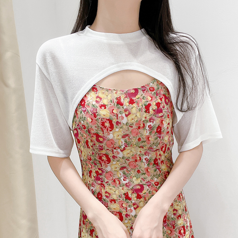 半截式罩衫夏季薄款外搭披肩配吊带裙短款冰丝防晒针织小坎肩短袖