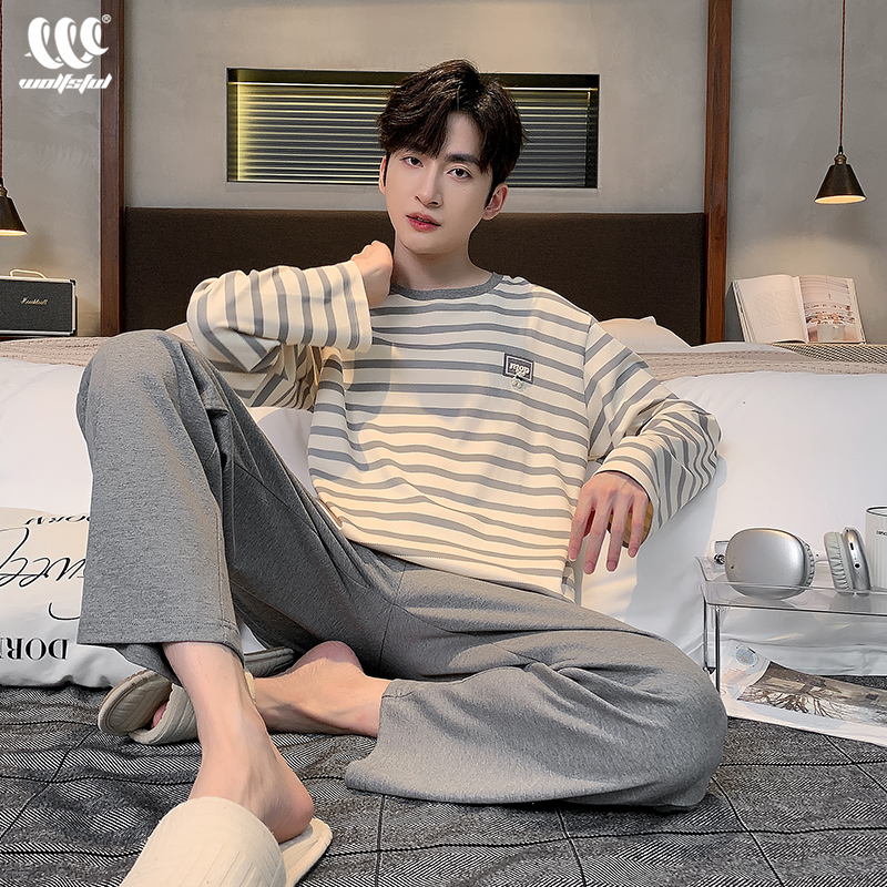 秋季新款2025圆领高端家居服可外穿男士高档睡衣休闲宽松长袖套装