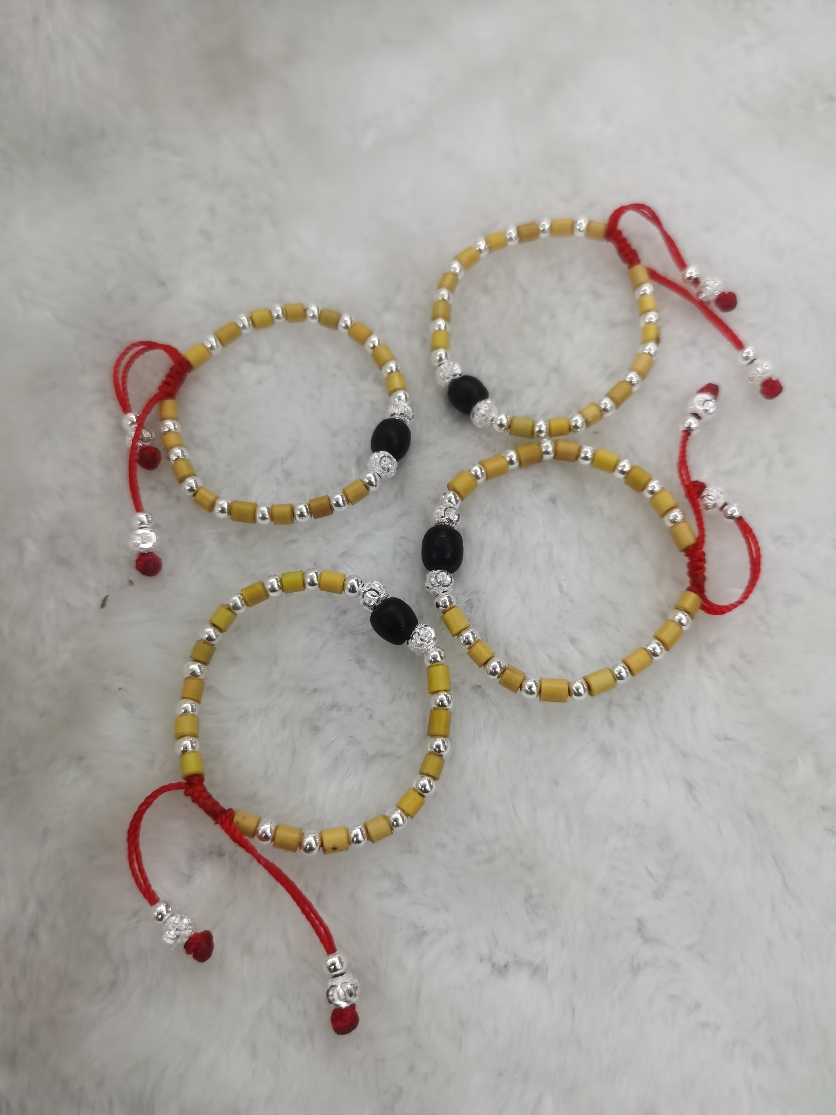 非金属木质手链 小婴儿孩子大人金竹银珠子梓梗手工编织手链02