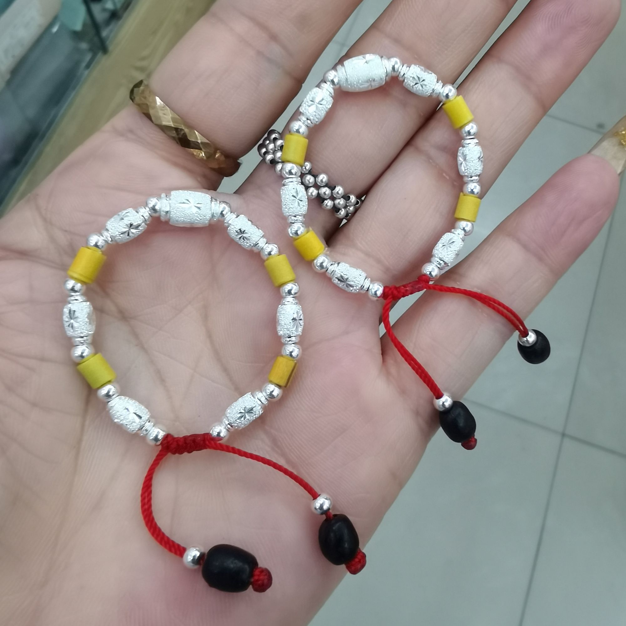 非金属木质手链 小婴儿孩子大人金竹银珠子梓梗手工编织手链03