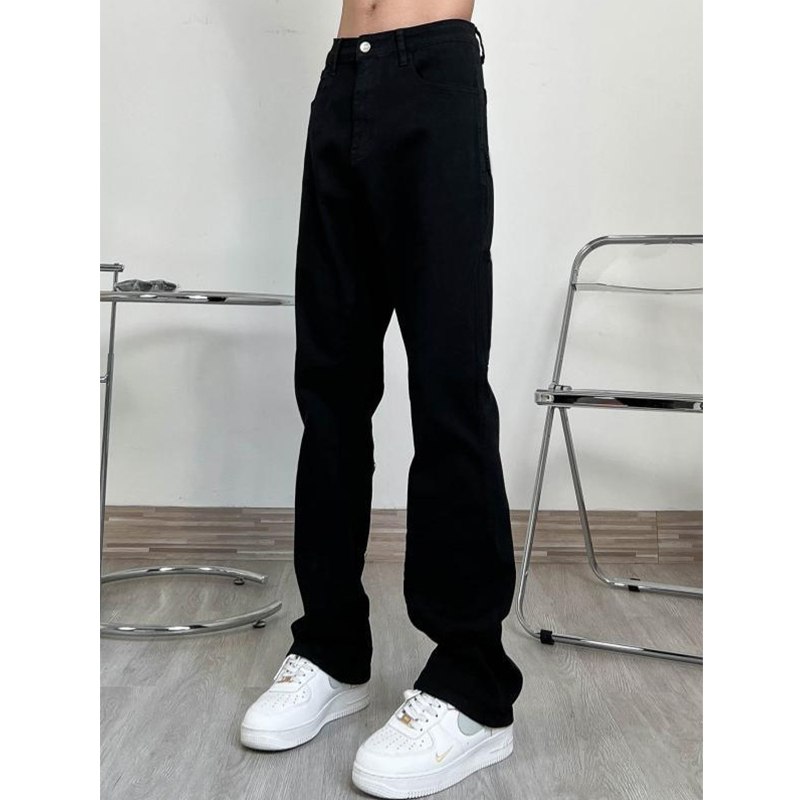 (加长版）黑色弹力弯刀牛仔裤男款春秋季潮牌高个子窄版显瘦长裤子