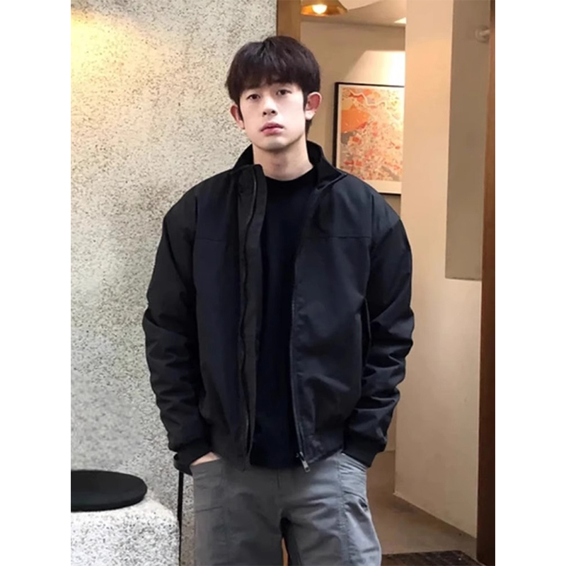 黑色美式飞行夹克男款春秋季cleanfit短款高街外套痞帅风立领外套