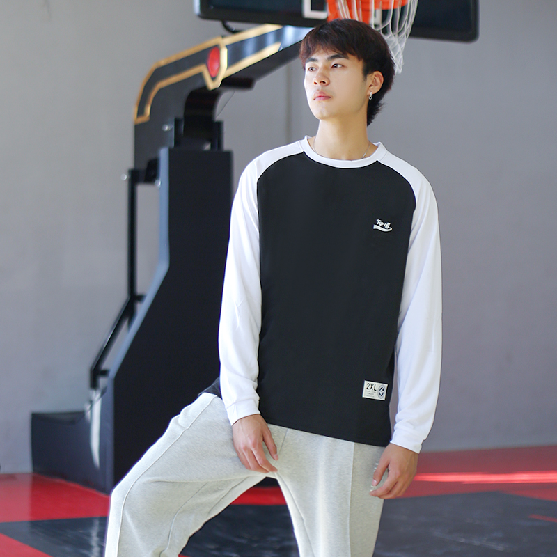 TIP-OFF美式投篮服篮球服速干T恤长袖圆领拼色宽松插肩袖运动卫衣