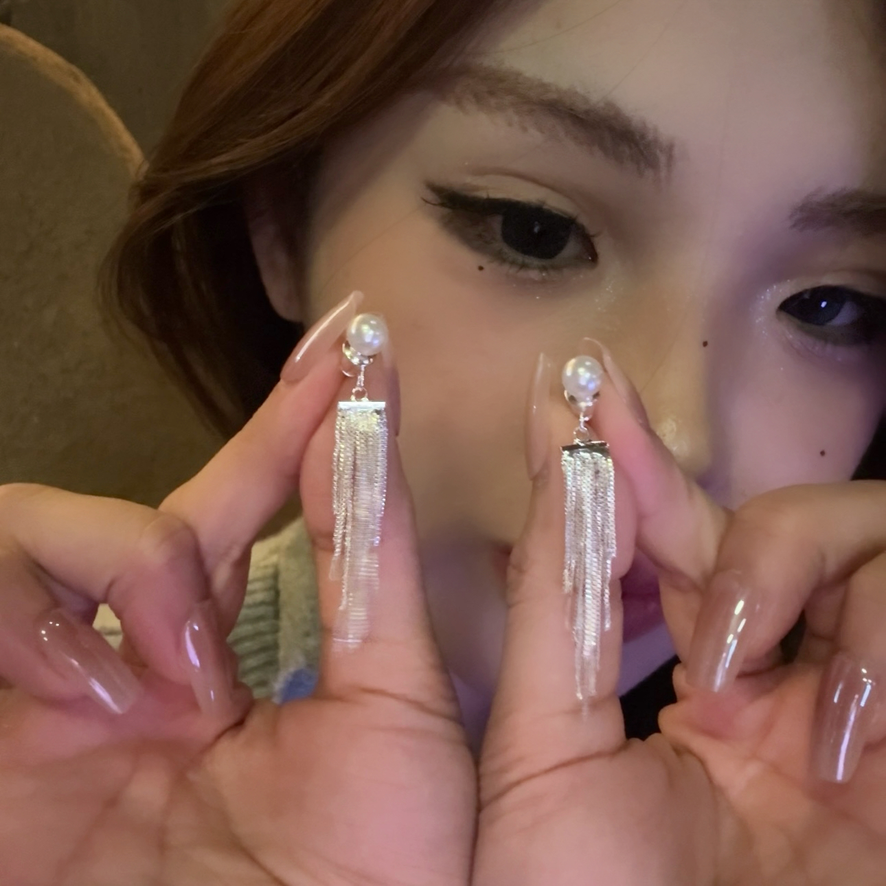 铜合金耳饰 超闪流苏珍珠耳环爆款两戴耳钉女时尚耳夹夏季耳饰
