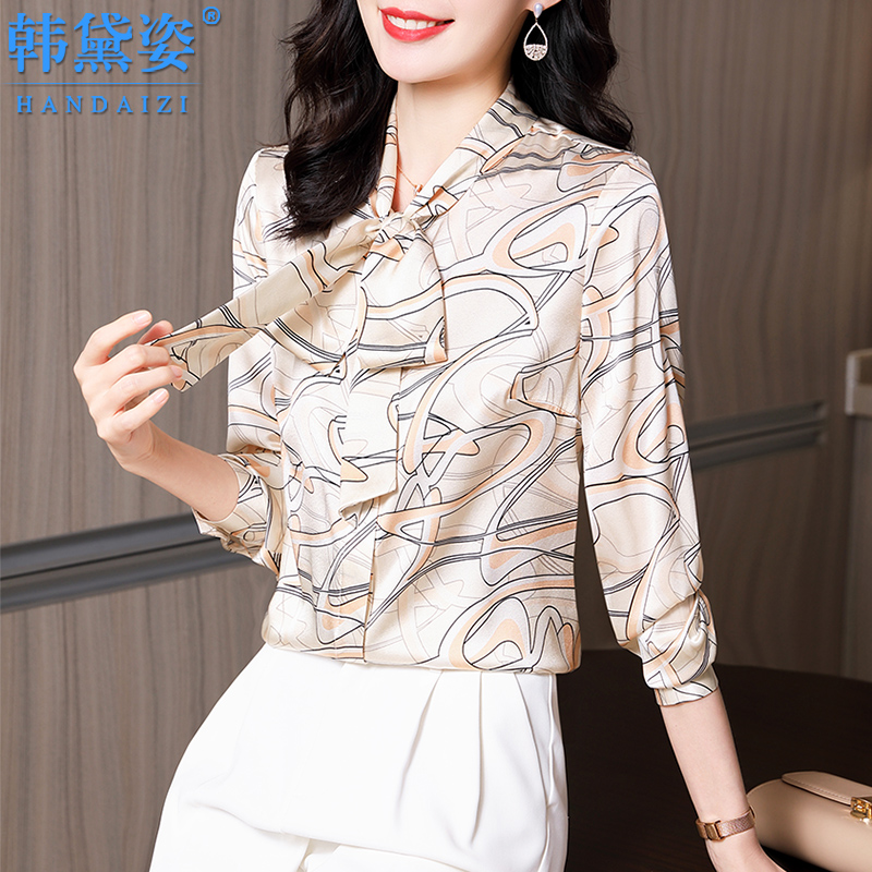 蝴蝶结飘带桑蚕丝衬衫女长袖2025年春装新款漂亮气质重磅真丝上衣