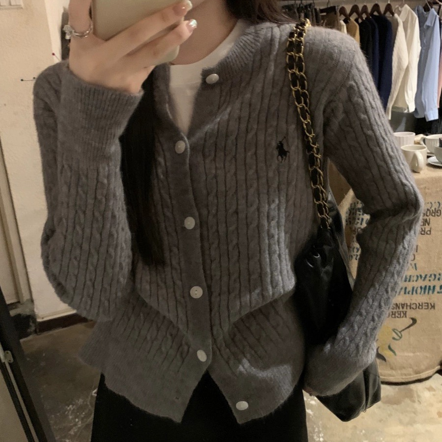 秋季新款圆领单排扣卡通刺绣针织开衫高级感显瘦百搭上衣女