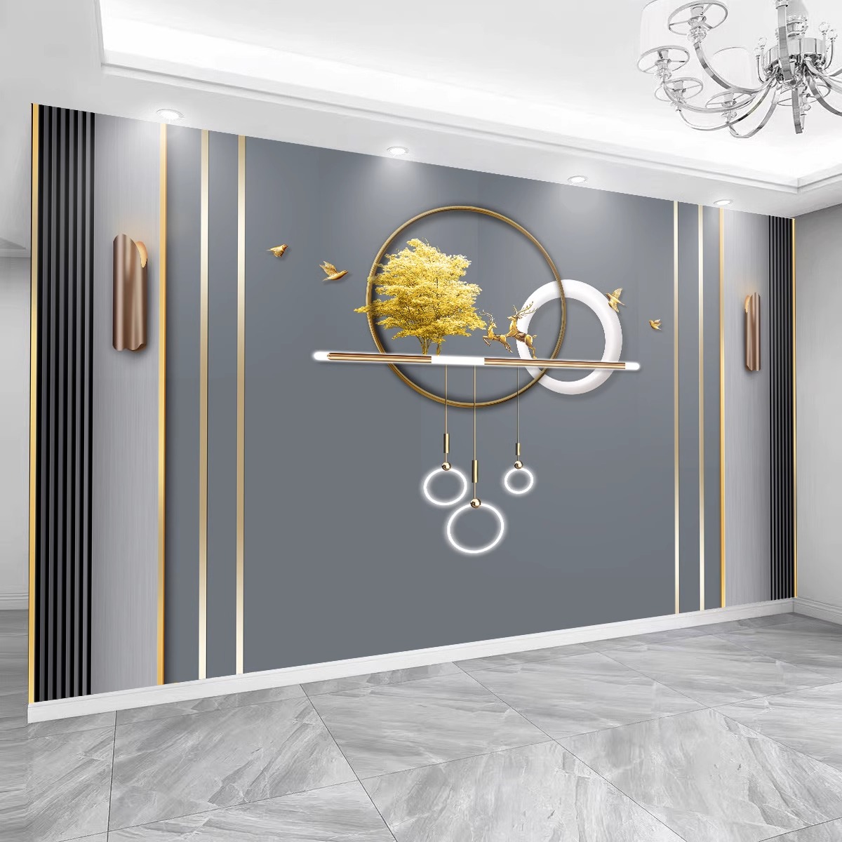 定制新款电视背景墙设计沙发影视墙立体装饰壁画无缝大气浮雕墙布