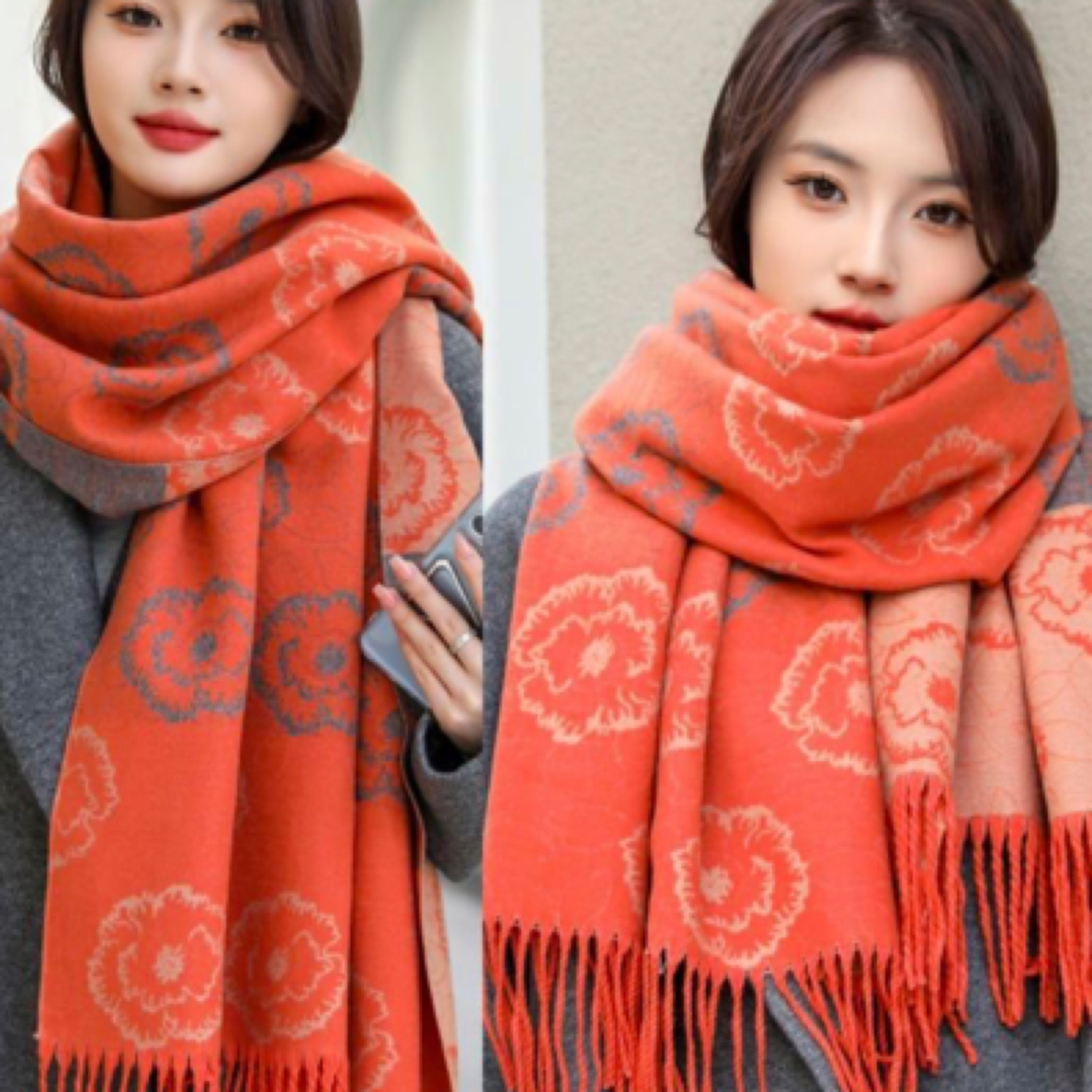 【法式山茶花】秋冬新款时尚百搭仿羊绒围巾披肩