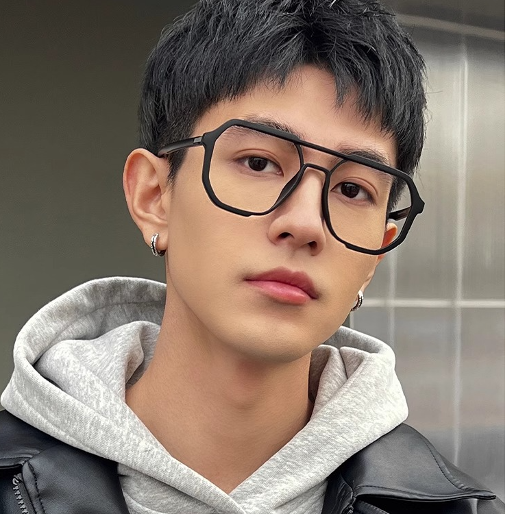 眼睛眼镜男款近视眼镜黑框防蓝光小众双梁眼镜架潮流男士眼镜男款