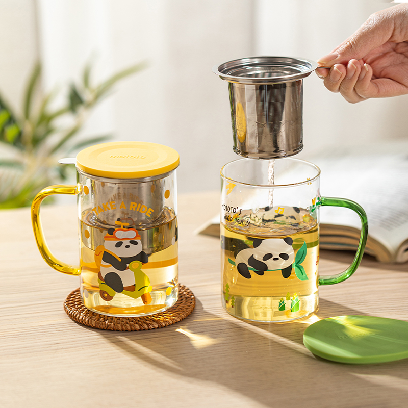 【摩登主妇】mototo熊猫泡茶杯玻璃杯子女新款2024水杯茶水分离杯