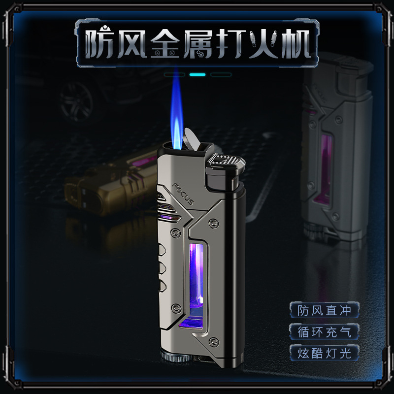 网红新款机甲金属打火机防风可充气透明耐用创意个性送男士礼物潮