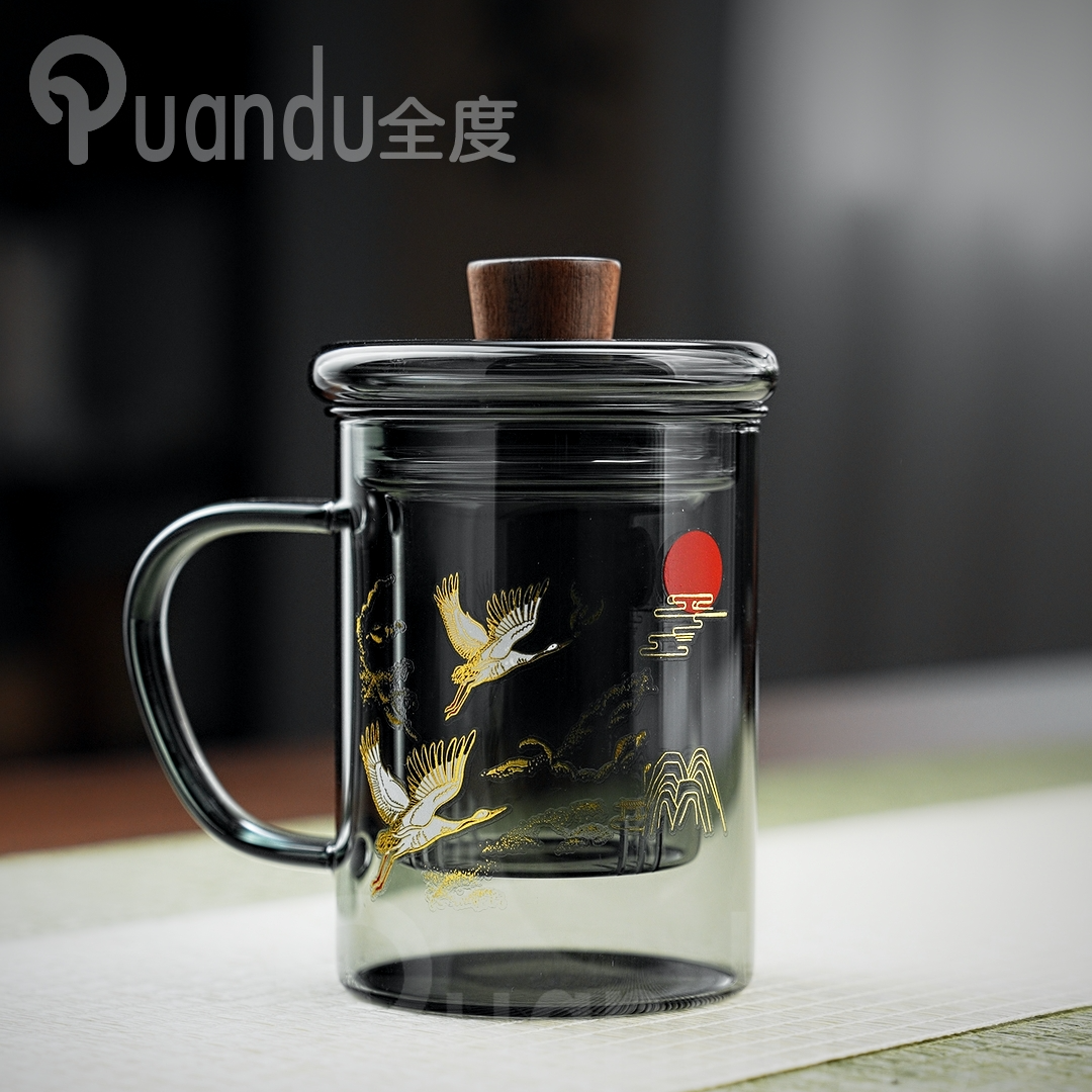高硼硅耐热玻璃创意加厚茶杯办公室茶水分离三件式泡茶杯家用水杯