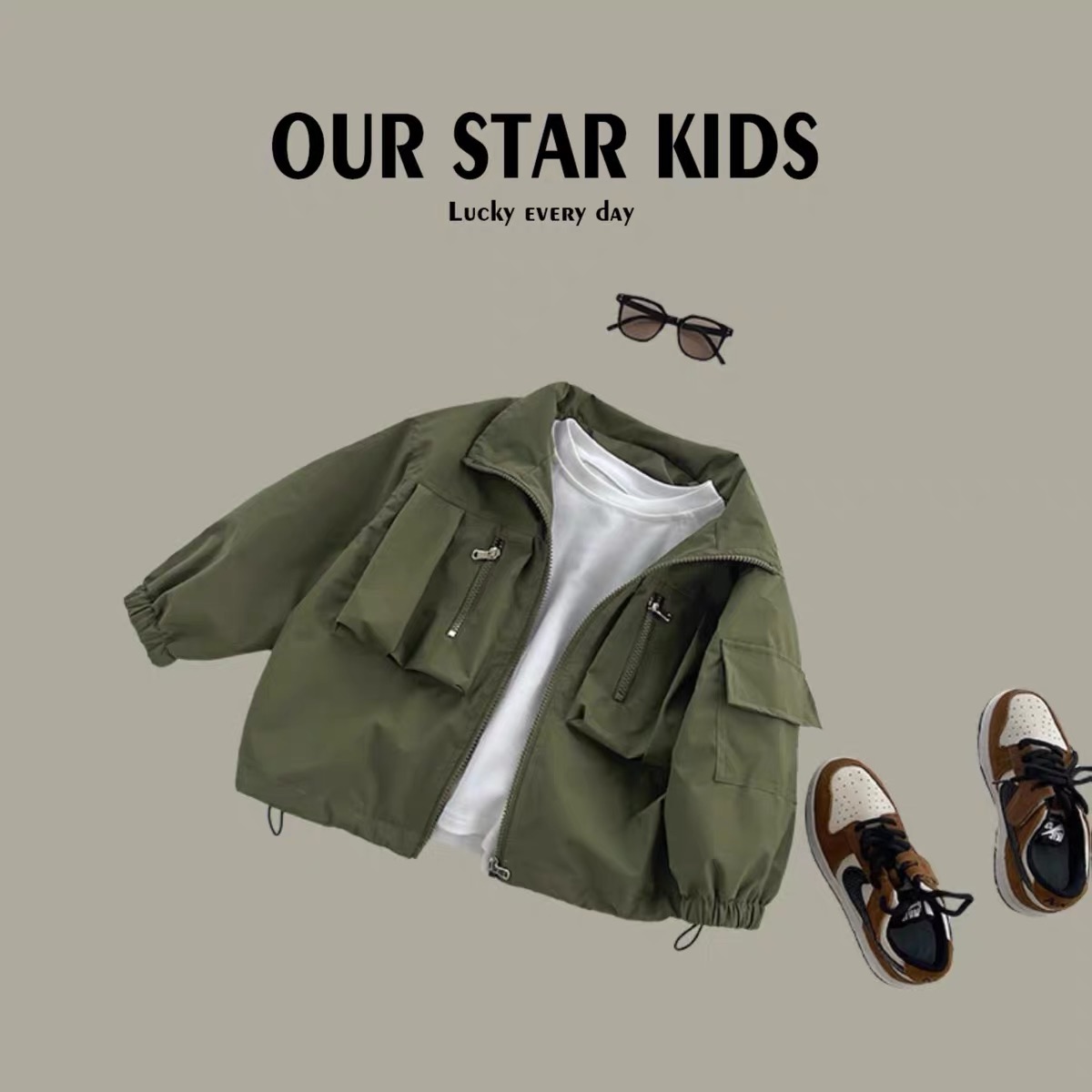 【品优】潮酷工装外套秋韩范时髦小中大童秋装外套