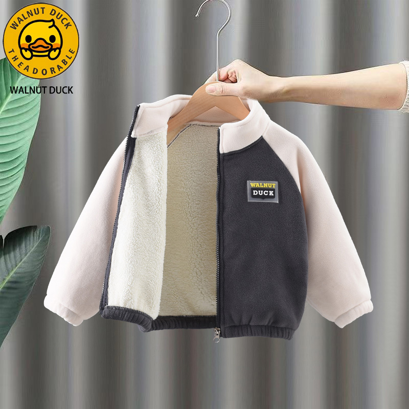 小黄鸭男童加绒外套女童秋冬装奥粒绒儿童洋气宝宝摇粒绒加厚衣服