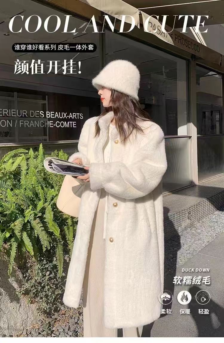 820春冬高贵欧貂皮毛一体加厚新款简约休闲百搭女士外套