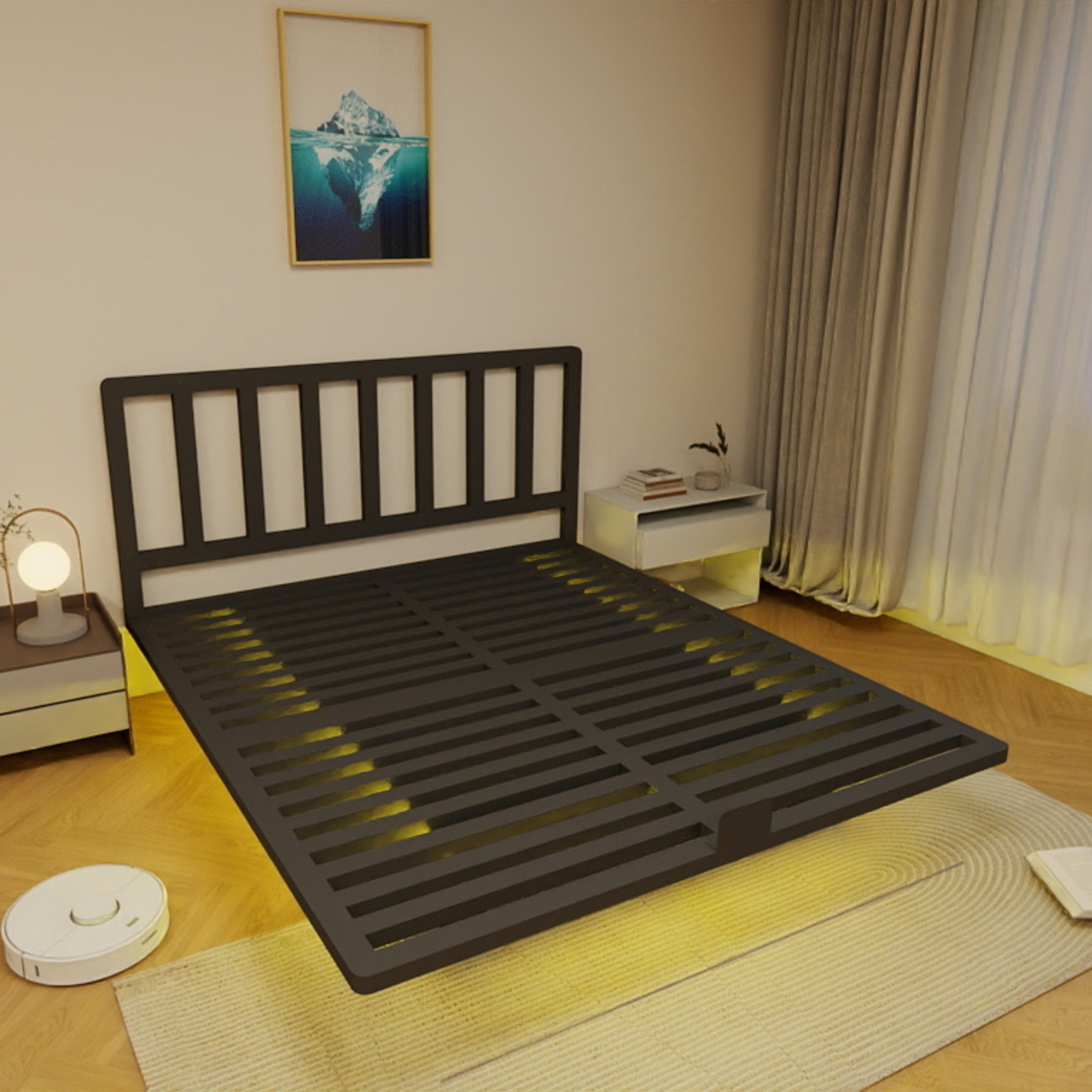 排骨架铁床铁艺悬浮床钢床铝合金床架不锈钢床铝型材悬浮床架家用