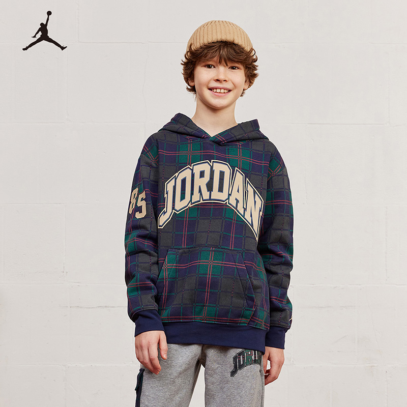 【官方旗舰】Air Jordan秋冬男女童童装连帽金标格纹加绒卫衣B920