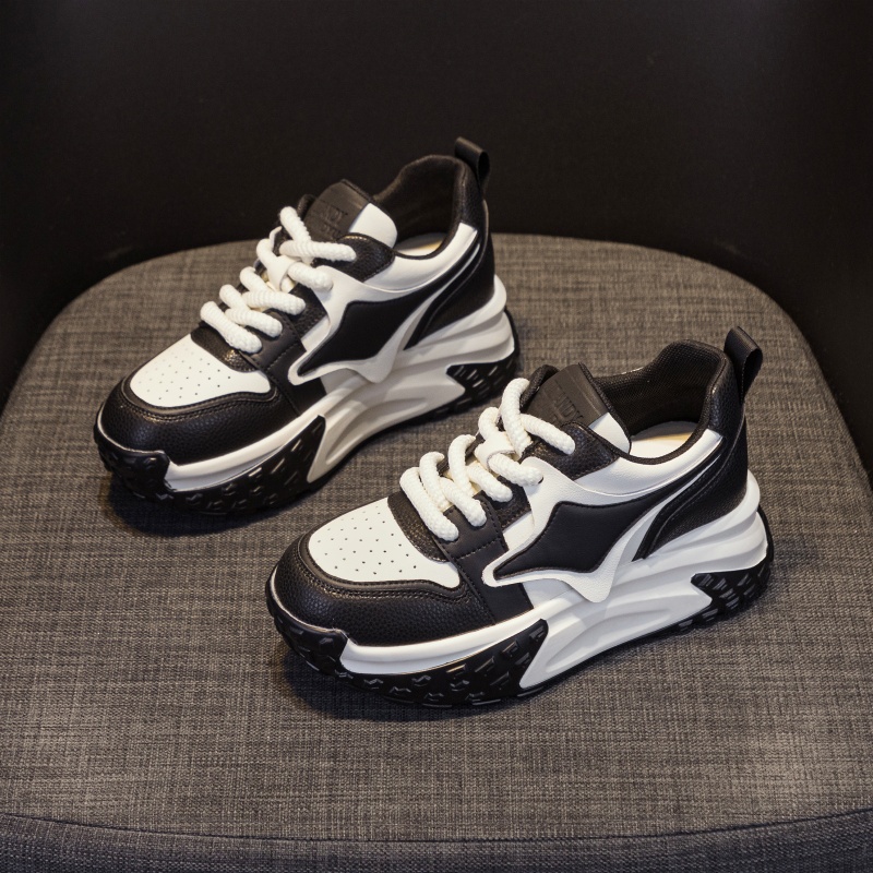 真皮厚底老爹鞋女ins潮2025新款秋冬加绒小个子内增高休闲运动鞋