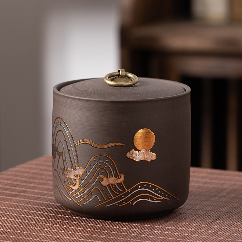 紫砂小茶叶罐复古家用储存储茶罐中式陶瓷醒茶罐家用密封存茶罐子