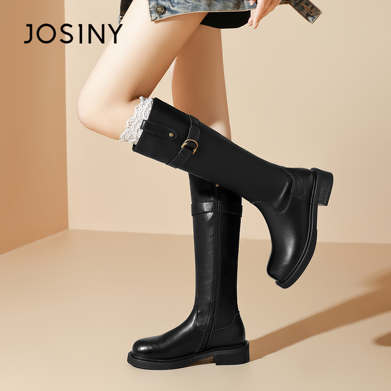 卓诗尼厚底显瘦高筒骑士靴女2025新款秋冬靴子复古长筒靴粗跟长靴