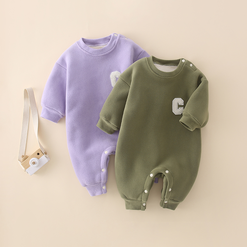 韩版奥粒绒连体衣春秋冬宝宝加绒加厚保暖衣一体绒爬服新生儿衣服