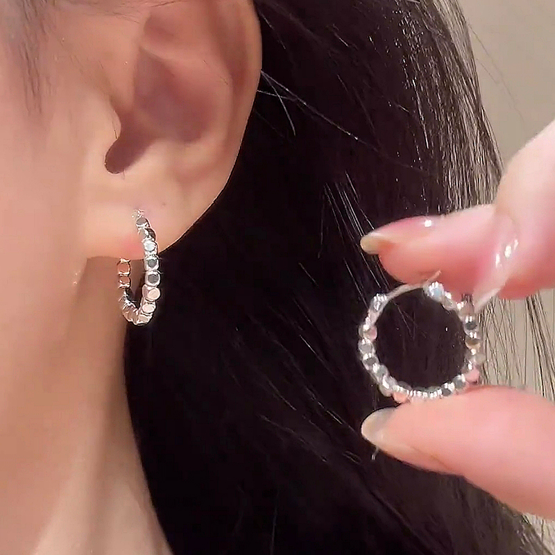 铜合金耳饰 碎银子圈圈耳环925银针耳圈高级感冷淡风耳饰2024新款
