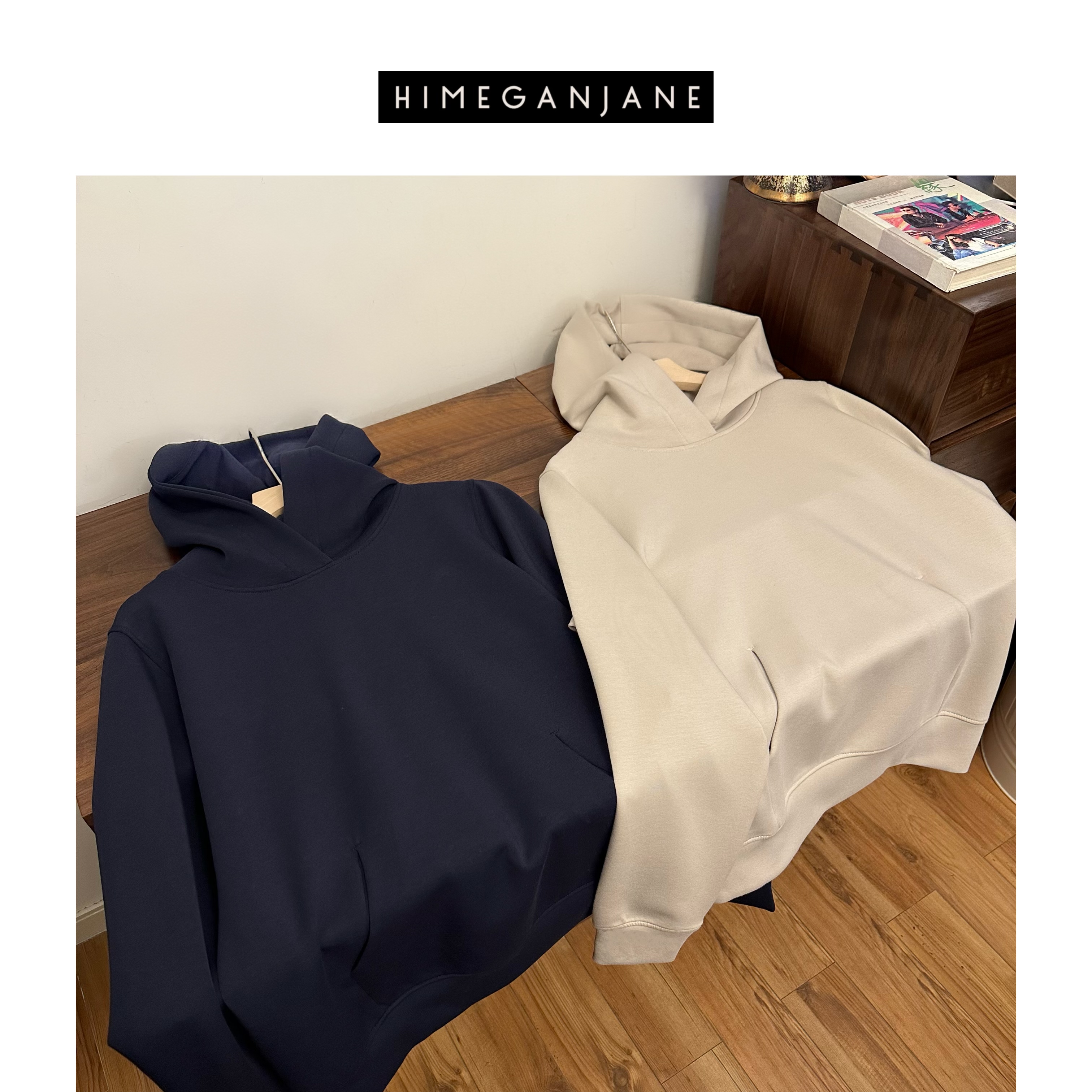 HIMEGANJANE  空气层弹力抗皱宽松休闲连帽卫衣241099