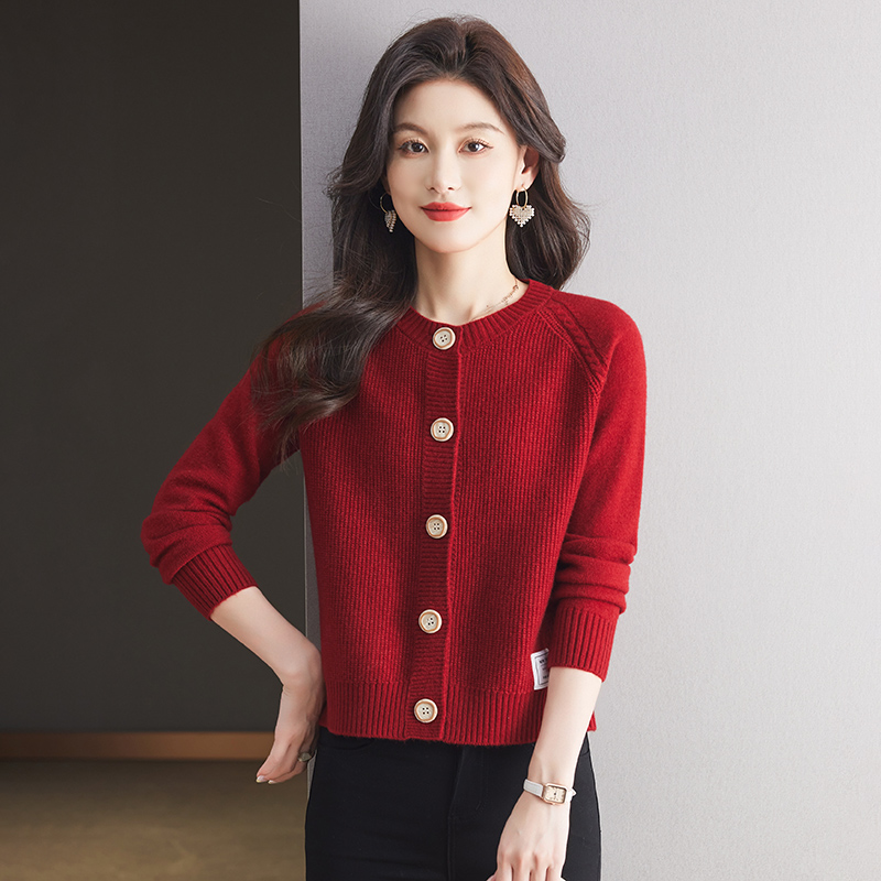 春秋季外搭毛衣针织圆领开衫女短款2024新款薄款上衣小个子毛衣