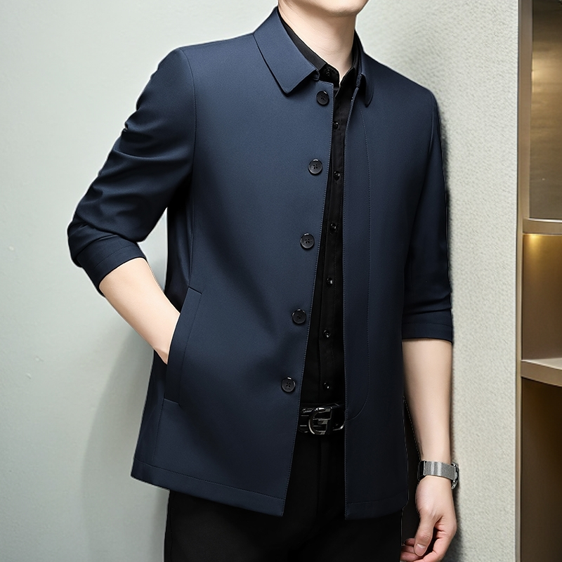 【老爷车】春季休闲男外套中老年爸爸装商务休闲薄款风衣夹克系扣