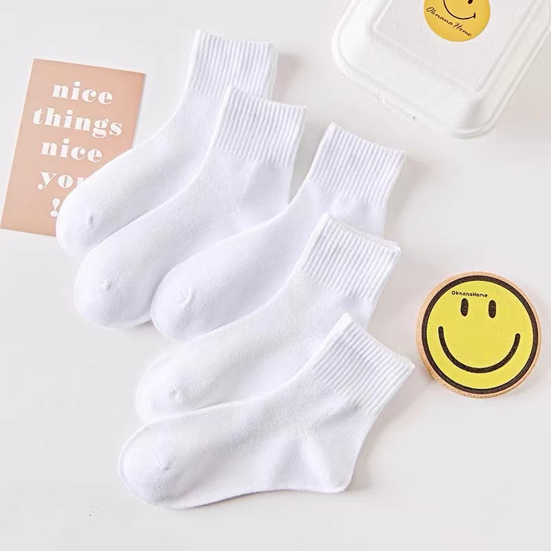 儿童袜子春秋薄款棉袜男童运动女童夏中大童小童学生袜白色中筒袜