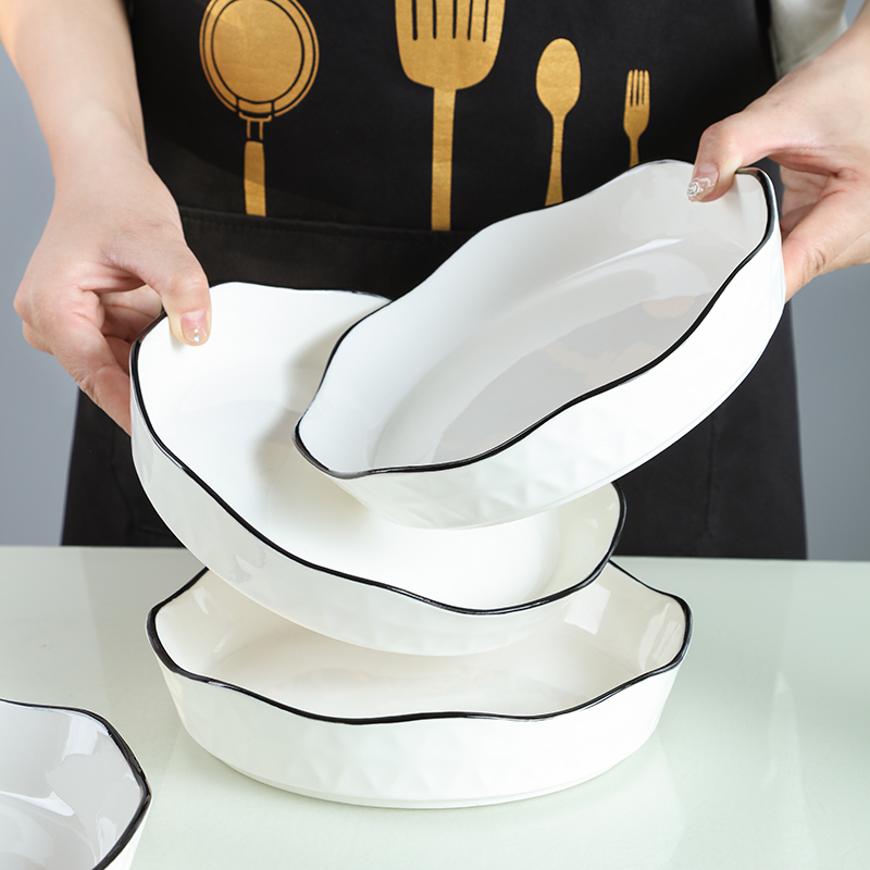 菜盘子陶瓷家用加深加高荷叶花边盘子新款简约大号8英寸汤盘菜碟