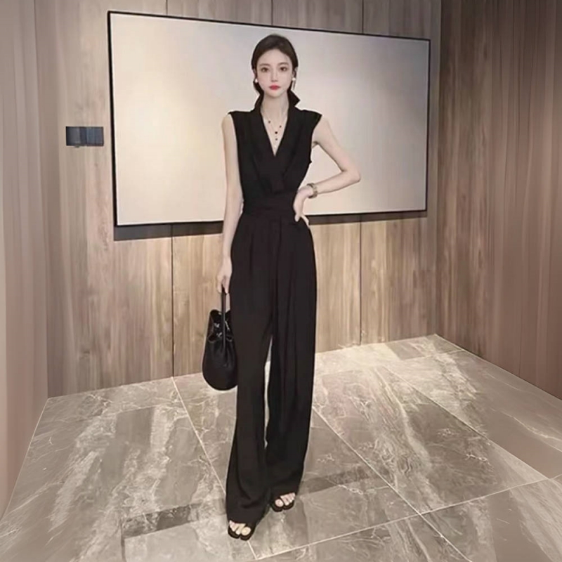 连体裤子套装女2025夏季新款爆款显瘦薄款阔腿裤洋气高腰连体裤