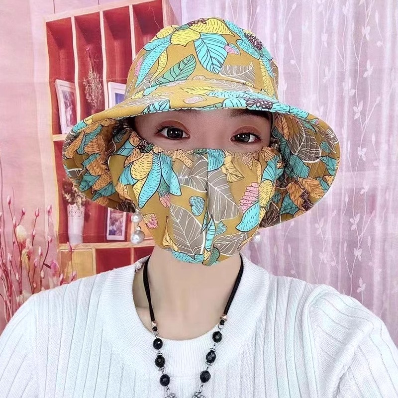 防晒口罩一体帽子遮阳帽女款防紫外线防风帽新款户外夏季太阳帽女