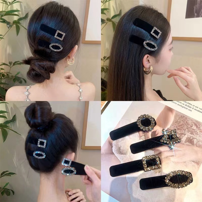 梦幻星光闪钻复古气质丝绒发夹碎发一字夹刘海侧边夹刘海小夹子女