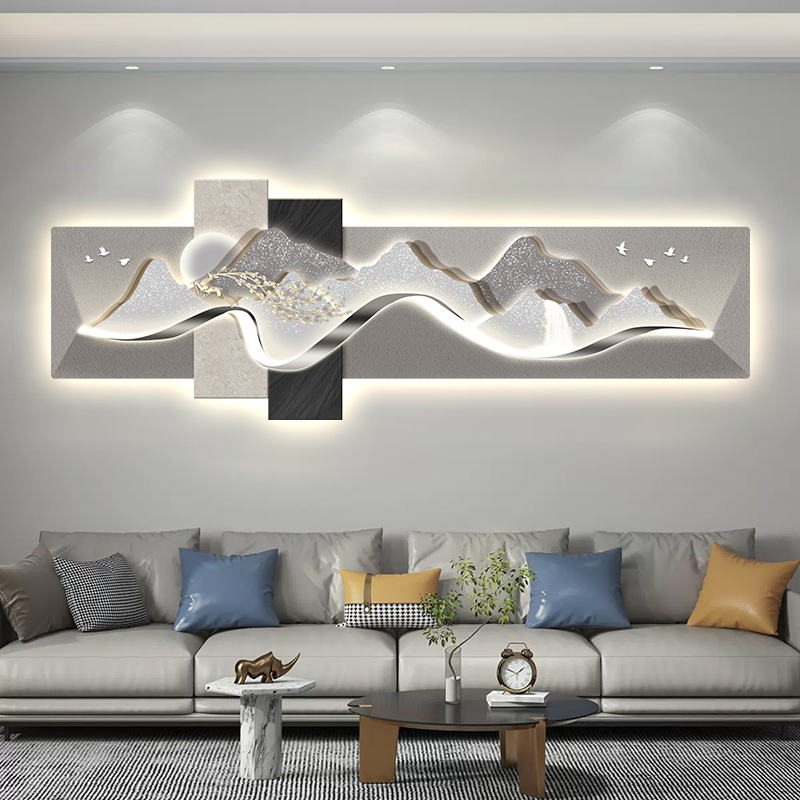 现代创意客厅装饰画背有靠山高级沙发背景墙挂画2025新款氛围灯画