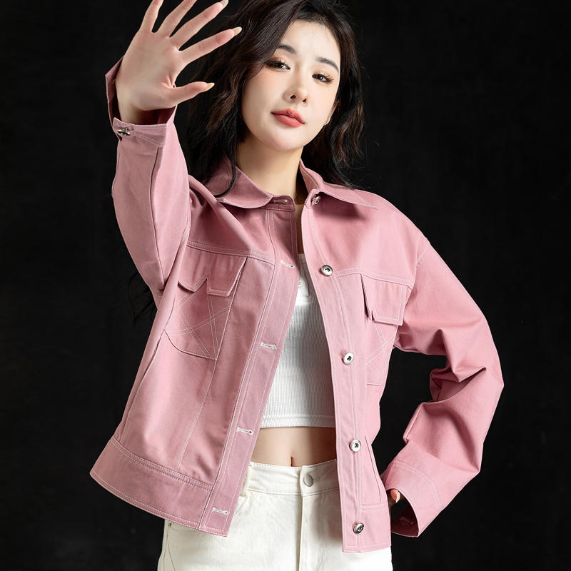 上档次粉色牛仔外套女短款2025新款秋季小个子上衣夹克洋气牛仔衣