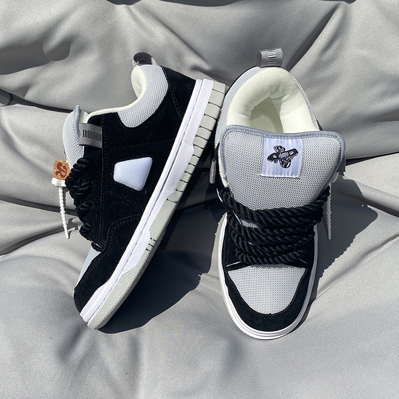 爆款夏季新款黑白拼色运动面包鞋男女百搭潮流大码休闲鞋滑板鞋