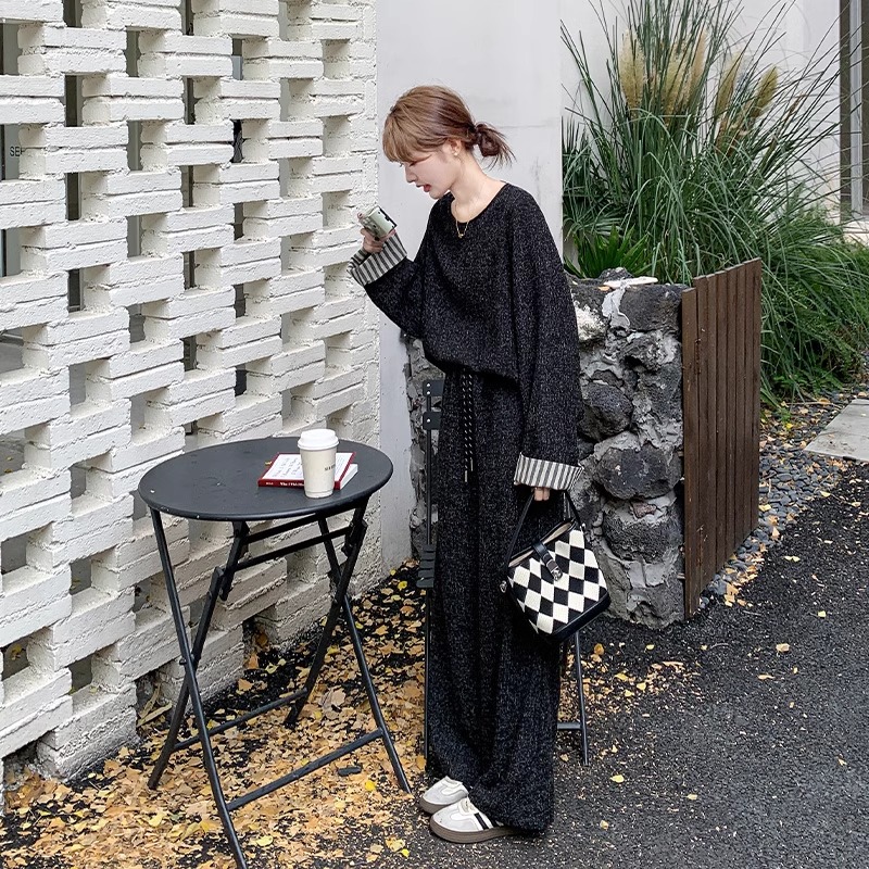 韩系慵懒风休闲套装裤女春秋2024新款早秋穿搭高级感阔腿裤两件套