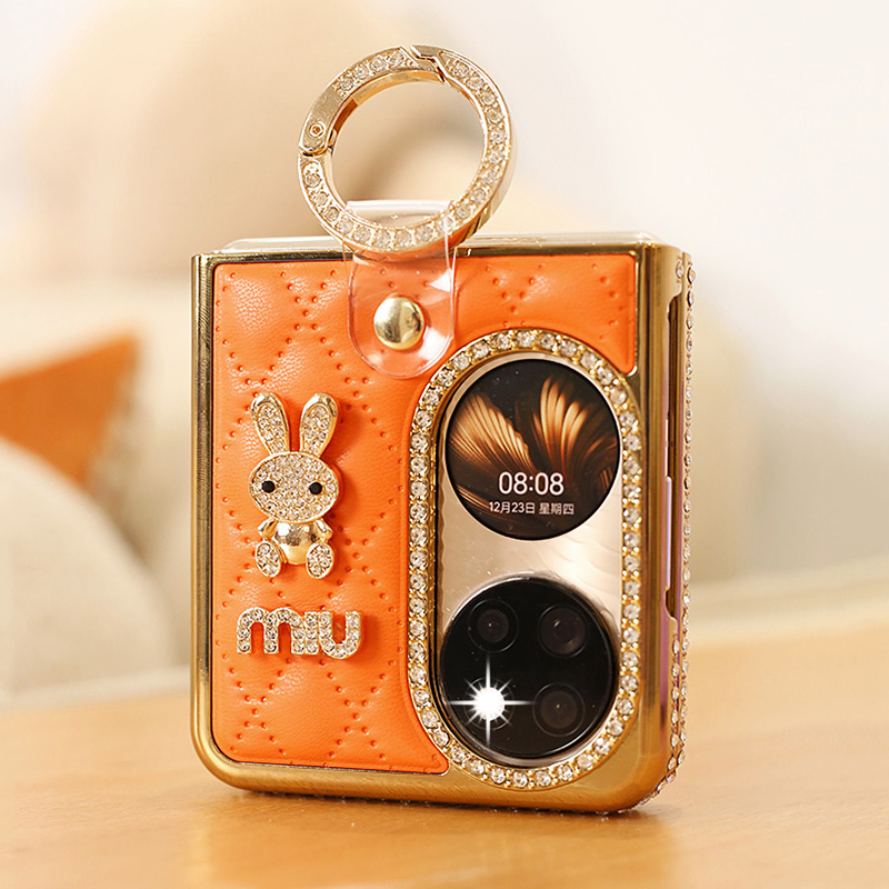 镶钻小香风橙色华为p50Pocket手机壳pocket2斜挎防摔pockets女款